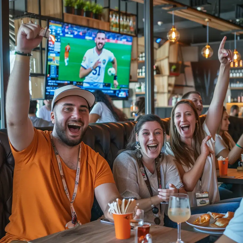 Establishment customers enjoying a day of fun live sports and their favorite food